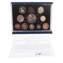 Three The Royal Mint United Kingdom proof coin collections, dated 1989, 1996 and 1998, all cased with certificates 
