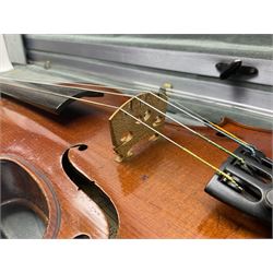 Early 20th century French Mirecourt violin with 35.5cm two-piece maple back and ribs and spruce top; bears label 'The Garrodus Violin H & Co No.1587 Anno 1912' L59cm overall; in modern fitted case with bow
