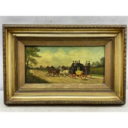 Philip Henry Rideout (British 1842-1920): Coaching Scenes, set of four oils on canvas signed 19cm x 40cm (one a/f) (4)