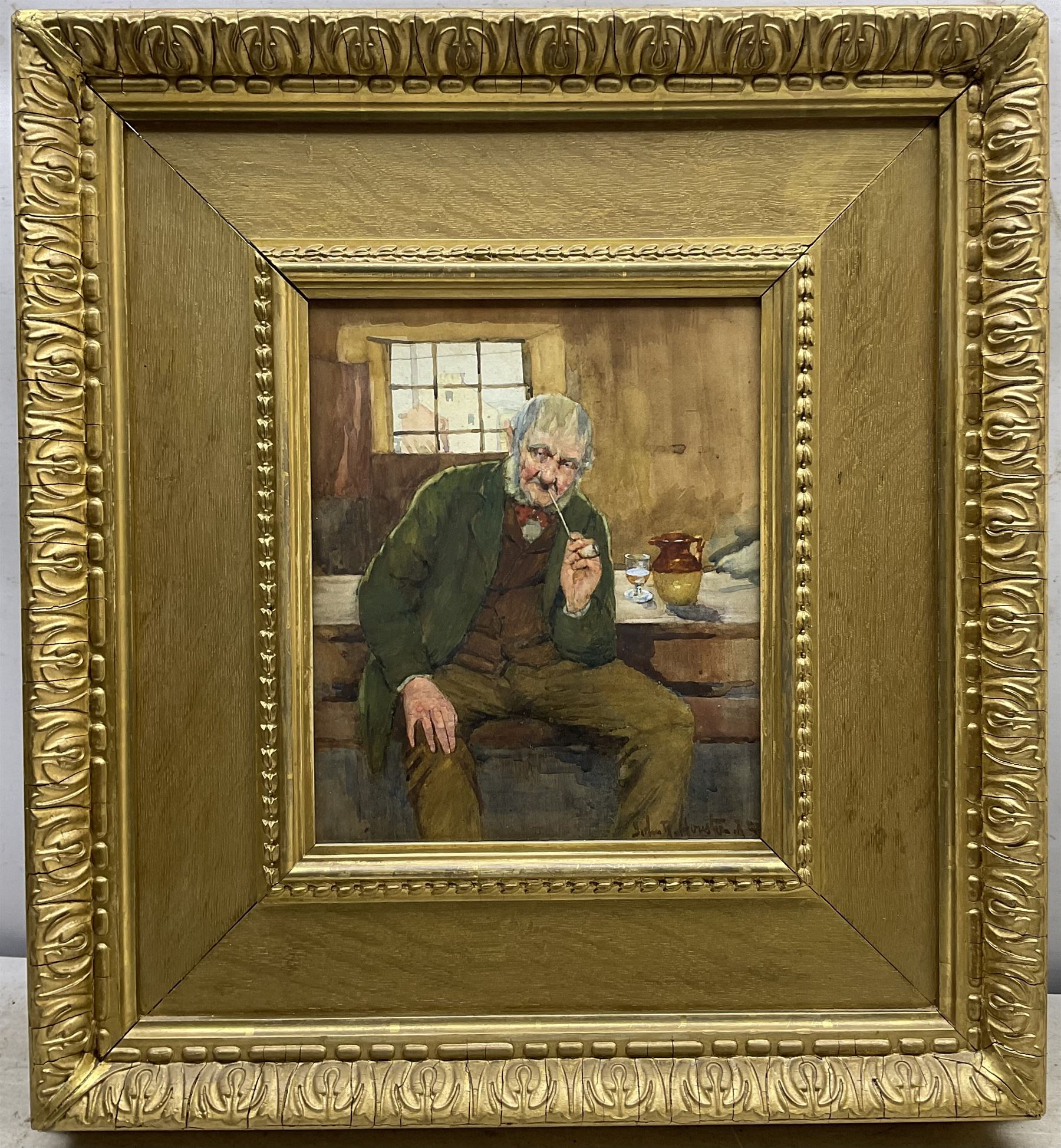 John Rennie McKenzie Houston RSW (Scottish 1856-1932): Old Scotsman Smoking a Pipe, watercolour signed 29cm x 24cm