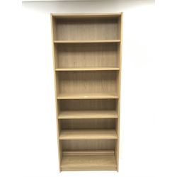 Light oak open case, five shelves, plinth base