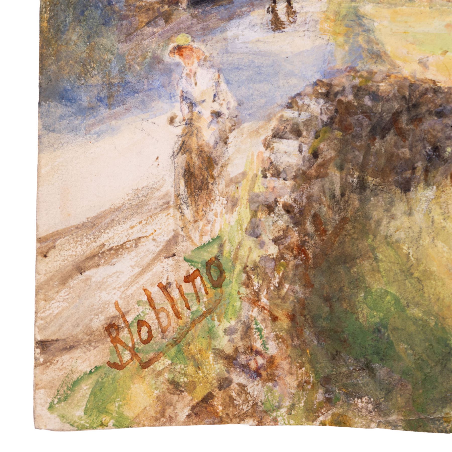 Robert Jobling (Staithes Group 1841-1923): Shepherdess and her Flock by a Watermill, watercolour signed 27cm x 39cm (unframed)