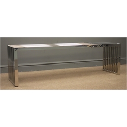  Polished chrome gridiron bench, W150cm, H46cm, D38cm  