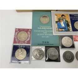 Coins including two King George VI 1951 Festival of Britain crowns each in green case, various other commemorative crowns, two Iceland '874-1974' two coin sets both in original red cases etc