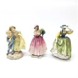  Royal Worcester figure 'Sister' modelled by Freda Doughty no. 3149, Royal Doulton figure 'The New Bonnet' HN 1728 and 'Buttercup' (3)  