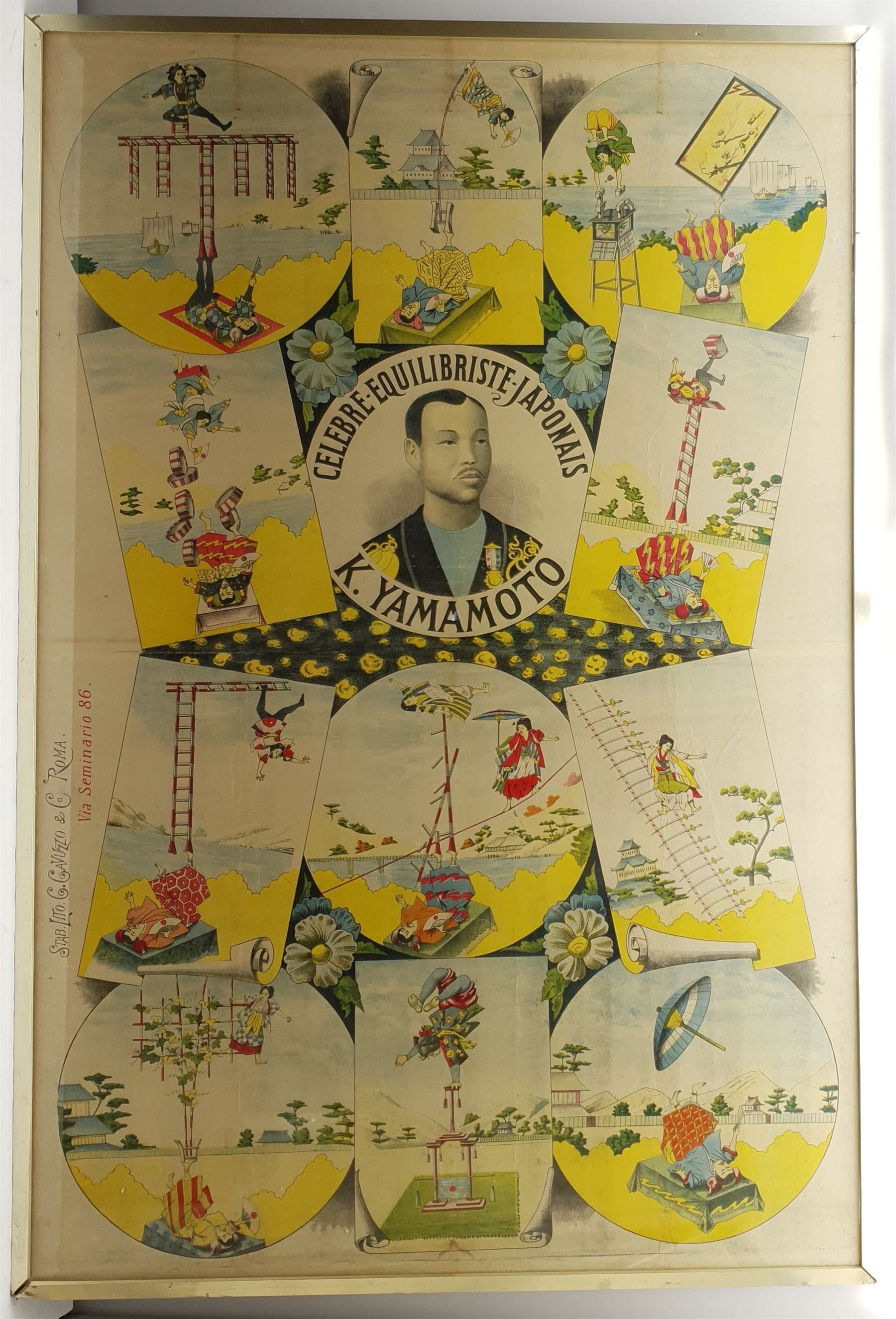 After Kanae Yamamoto (Japanese 1882-1946): 'Celebre Equilibriste Japonais', very large mid-20th century Italian exhibition poster 157cm x 104cm