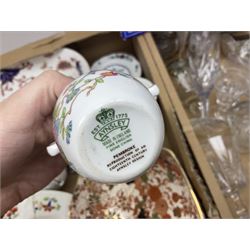 Large Coalport bowl in Hong Kong pattern, together with Coalport mask-head jug, Baccarat glass vase, and other glassware and ceramics, in three boxes 