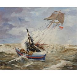 Stan Hepples (British 20th century): 'Southsea Lifeboat' Aiding a Ship in Distress, oil on canvas signed 44cm x 54cm