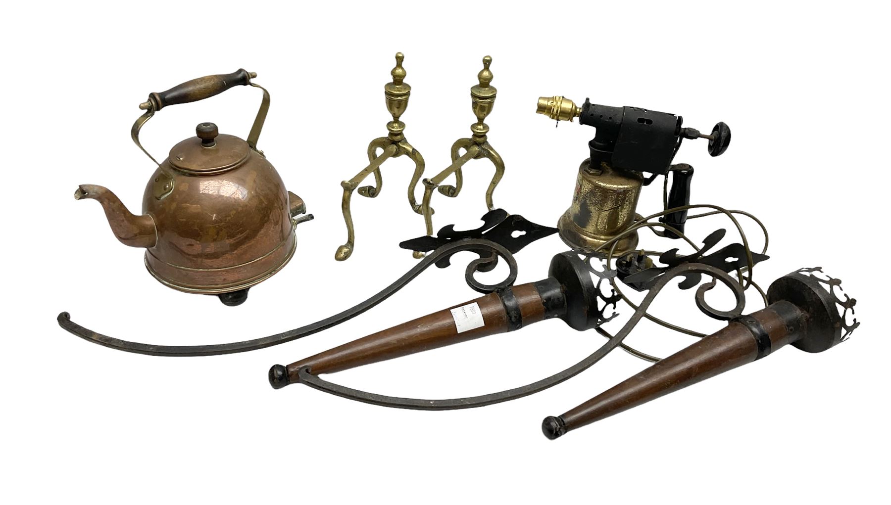 Two wood and metal candle wall sconces with fleurdelis mount, pair of