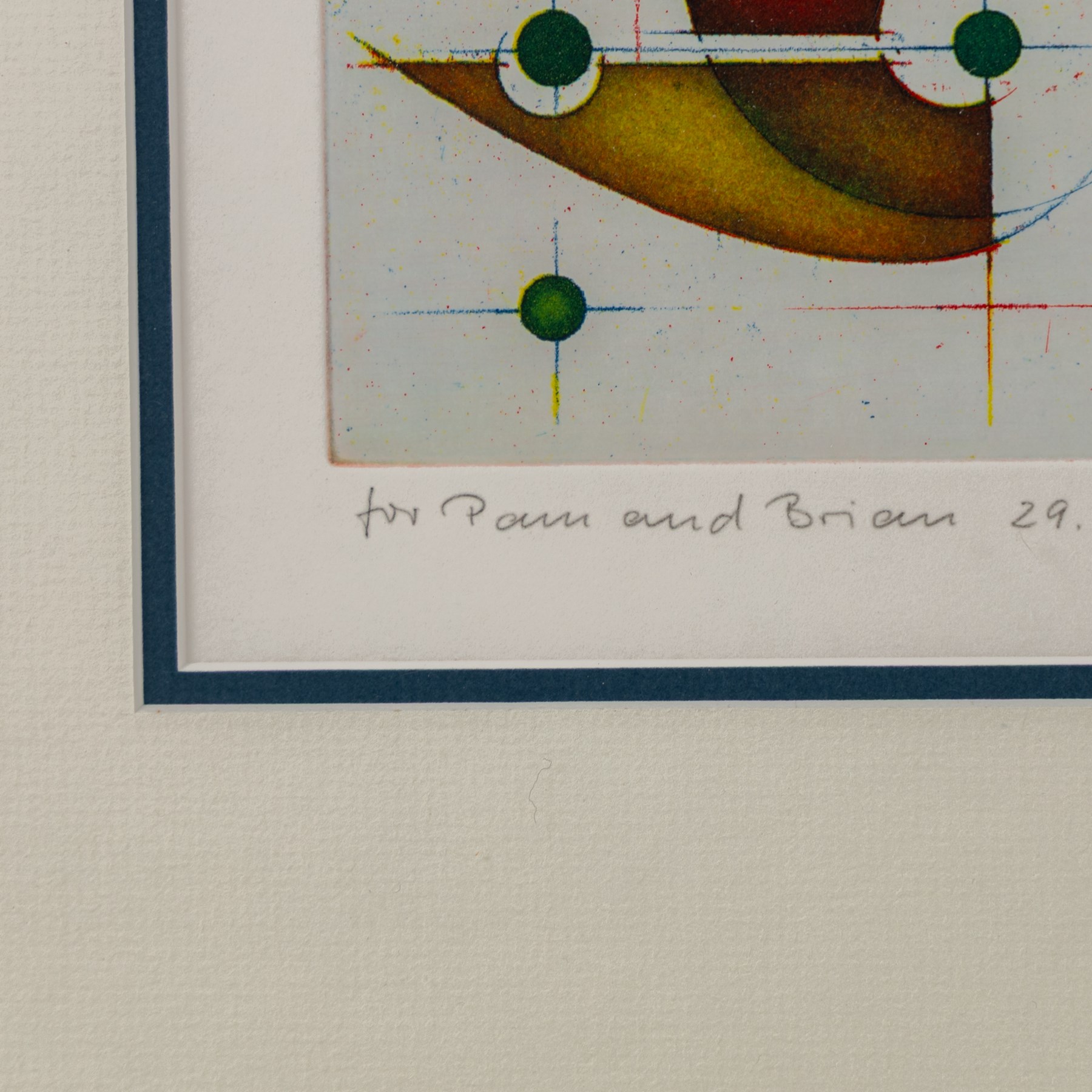 Hans-Joachim 'Jockel' Reisner (German 1938-2023): 'Arche Noah' and Geometric Abstract, pair of coloured etchings signed and dated 1998 and 2003, one titled in pencil 22cm x 15.5cm (2)
Notes: Reisner is best known for creating the Bradford City Fire Memorial in 1986. His style of printmaking is characterised by geometric lines and shapes, influenced by his degree in engineering.