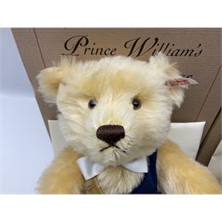 Two modern Steiff limited edition teddy bears - Prince William's 21st Birthday Bear with growler mechanism No.58/1500 H35cm; and Cherished Teddies Collection Daisy No.4269/5000 H33cm; both boxed with certificates (2)