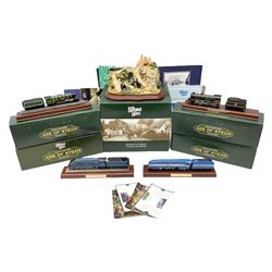 Lilliput Lane models to include 'Age of Steam' locomotives, comprising 'Coronation', 'Royal Sovereign', 'Mallard' and 'Flying Scotsman', together with limited edition 'Dawn of Steam' figure, all boxed, with various deeds, and further Lilliput Lane booklets and leaflets etc
