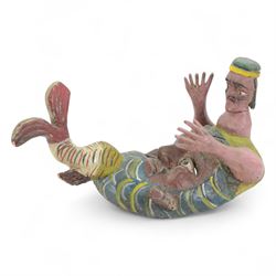 Carved folk art mask, modelled as a merman, hand painted, H50cm 