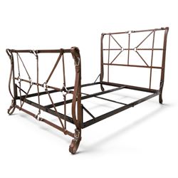 And So To Bed - 'Handel' double bed in the style of Jacques Adnet for Hermes, the metal he...