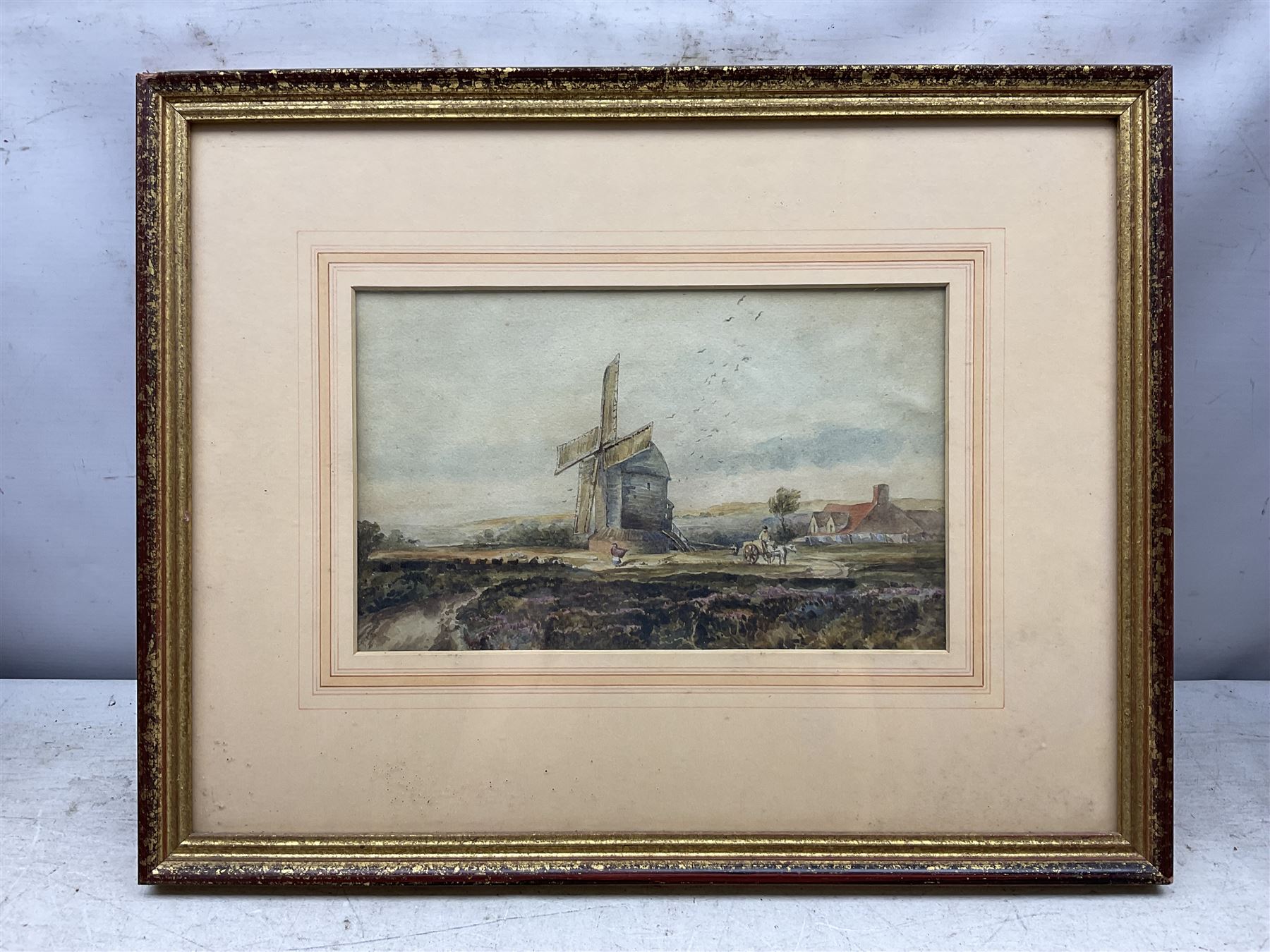 Attrib. David Cox Jr (British 1808-1885): A Distant Castle and The Windmill on the Farm, two watercolours one signed, the other inscribed verso together with another similar unsigned watercolour max  28cm x 47cm (3) 