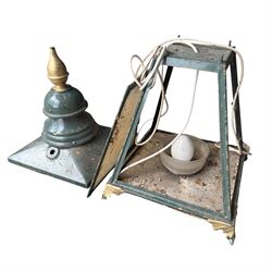  Terracotta chimney pot along with green painted outdoor lamp