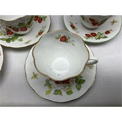 Ringtons and Queen's China Virginia Strawberry pattern teawares, including teacups, saucers, milk jugs, sugar bowls, etc