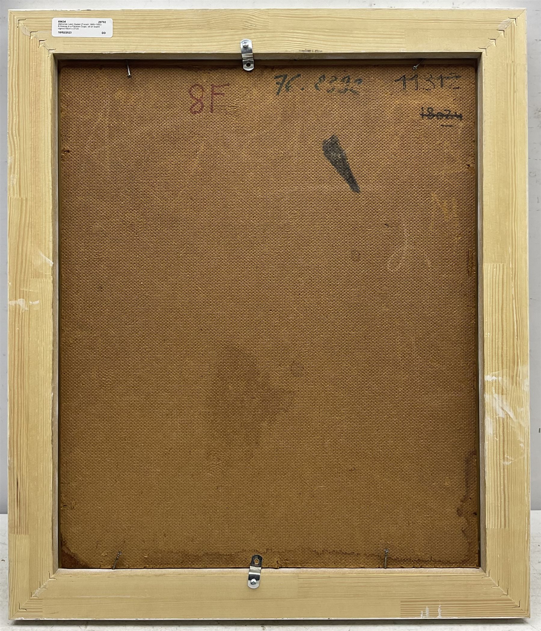 Alphonse Leon Quizet (French 1885-1955): Entrance to a Parisian Crypt, oil on board signed 45cm x 37cm