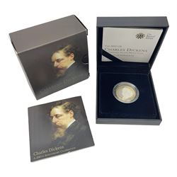 The Royal Mint United Kingdom 2012 ''Charles Dickens' silver proof piedfort two pound coin, cased with certificate