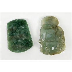 A jade pendant carved with a phoenix, H5cm, with certificate, together with a green hardstone example carved as a buddha and deer, H6cm. 