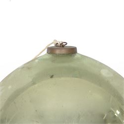 Late 19th century pale green glass witches ball, metal hanging pendant, D28cm