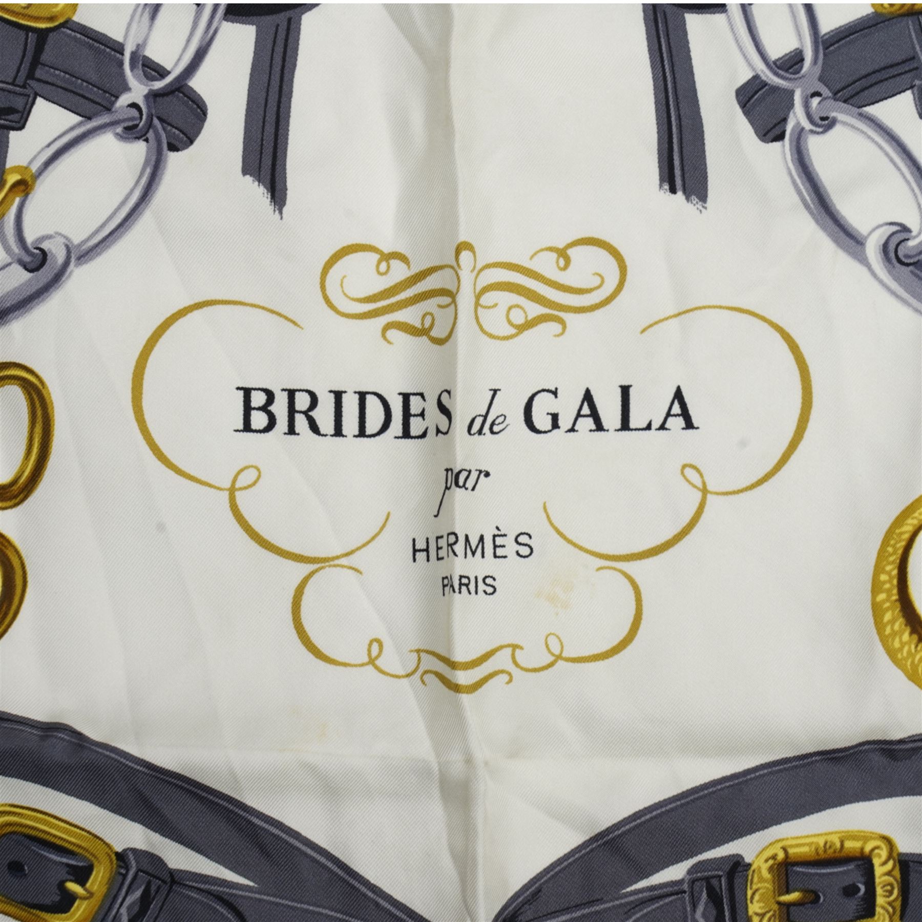 Hermes 'Brides de Gala' silk scarf in pink and white colourway, designed by Hugo Grygker, 88cm x 88cm