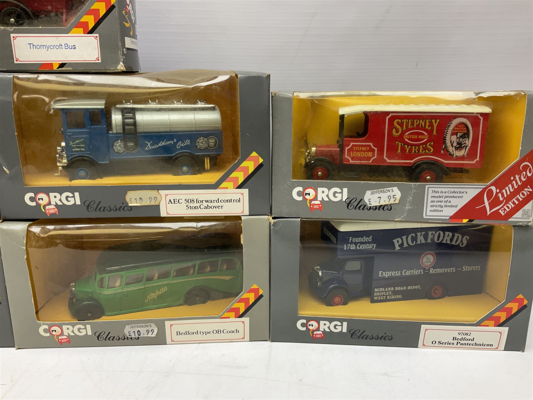 Fourteen boxed Corgi Classics die-cast models, to include ACE 508 forward control 5to Cabover, Bedford O Series Pantechnicon, Mack Truck, Thornycroft bus, etc 