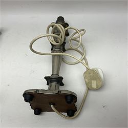 Pair of Corinthian column candlesticks, and a silver plated lamp, candlesticks H26cm