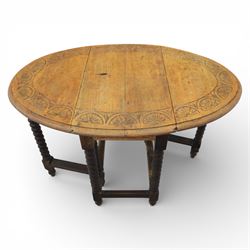 19th century oak country tables, comprising a oak country tripod table, circular top on a turned baluster stem issuing three cabriole supports with pad feet (H 71cm, Dia 80cm) carved oak gate leg table, the rectangular drop-leaf top decorated with foliate carving, raised on turned legs united by stretchers, with gate leg action (H 71cm, W 73cm, D 44cm)