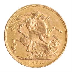 King George V 1928 gold full sovereign coin, Pretoria South Africa mint