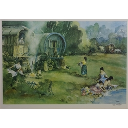  Gypsy Encampment, limited edition colour print signed in pencil by Eric Sturgeon (British 1920 - 1999) with blind stamp 53cm x 77cm  