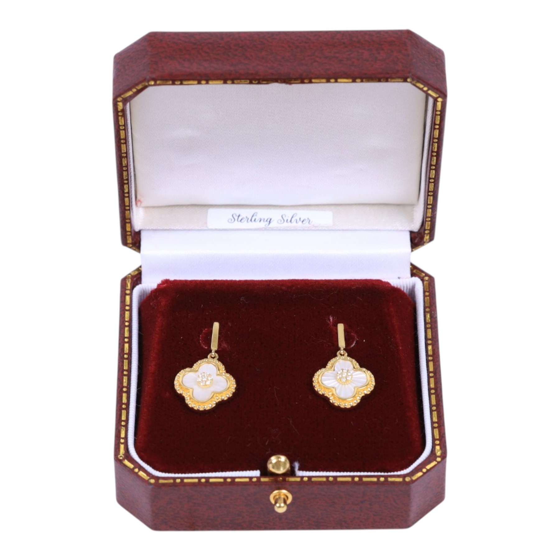 Pair of silver mother of pearl pendant earrings, boxed
