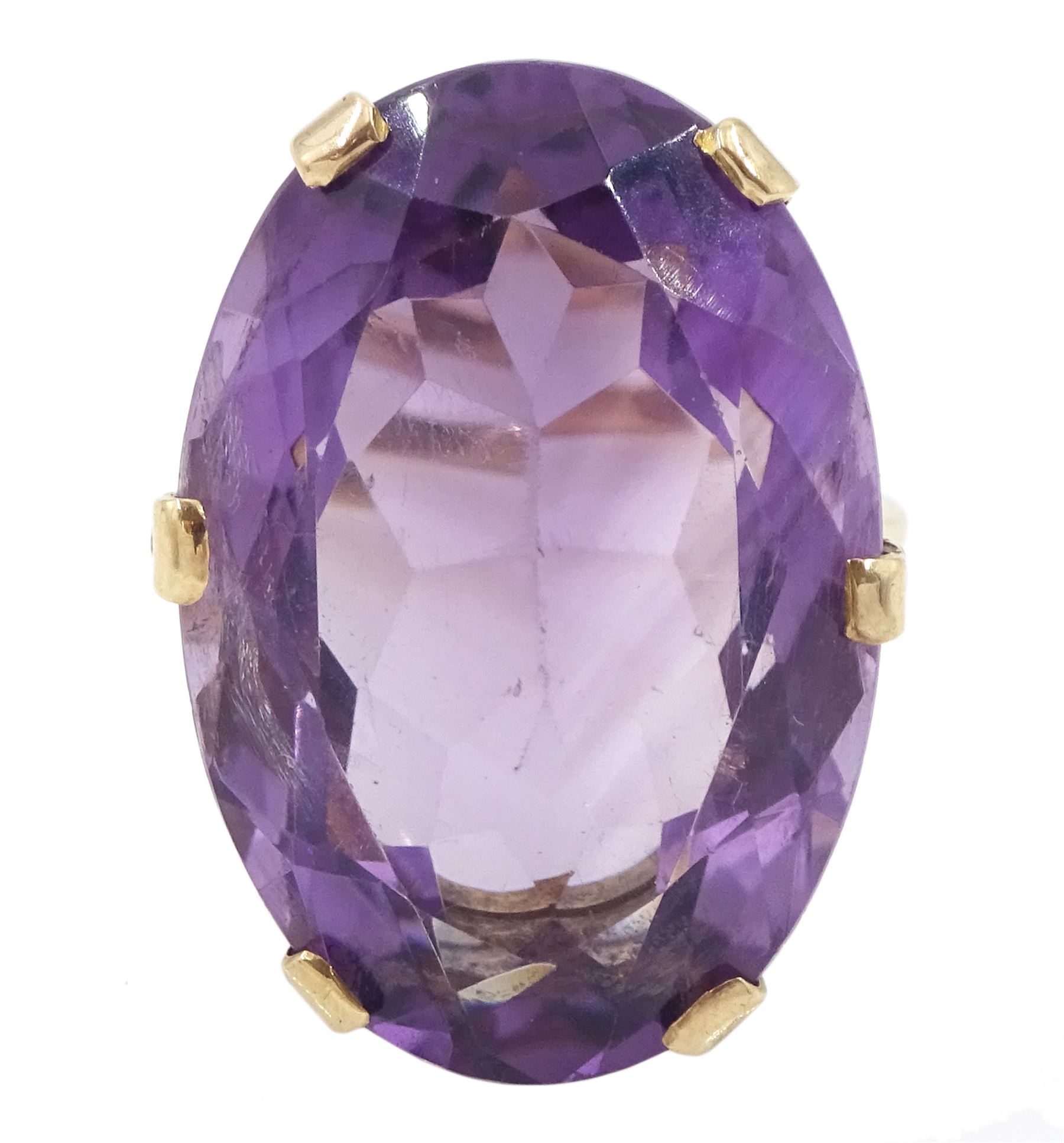 10ct rose gold single stone oval cut amethyst ring, amethyst approx 25.45 carat