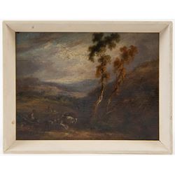 Samuel Williamson (British 1792-1840): Landscape with Goatherd, oil on panel signed and dated 1828, 13cm x 17cm