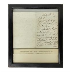Wellington (Arthur Wellesley, 1st Duke of, 1769-1852). Anglo-Irish Field Marshal & British prime minister 1828-1830, 1834 - autograph letter signed 'Wellington'; folded single sheet written on three sides and dated London April 21 1828; relates to a request from a father for Wellington to influence an application made by his son and starts 