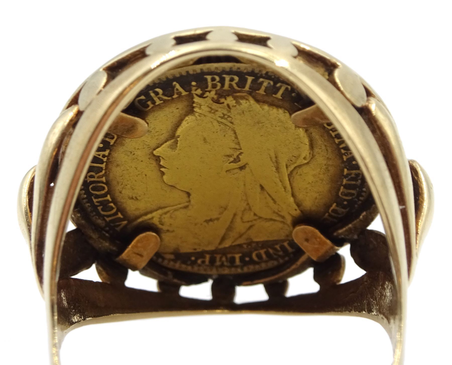 Queen Victoria 1897 gold half sovereign, loose mounted in 9ct gold ring, hallmarked