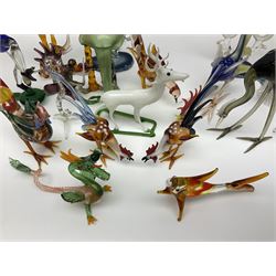 Large collection of hand-blown glass animals and figures, to include fish, birds, cats, dogs, monkeys etc