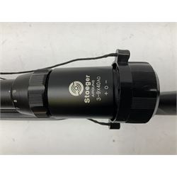 Stoegar .177 air rifle with break barrel action, 3 x 9 telescopic sight and fully integrated sound moderated barrel, no visible serial number, L109cm; in Stoeger lined gun sling