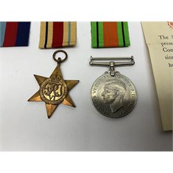 Twelve WW2 medals comprising four 1939-1945 war medals, four Defence medals, three 1939-1945 Stars and Africa Star; all with ribbons; some as groups in two issue boxes with slips