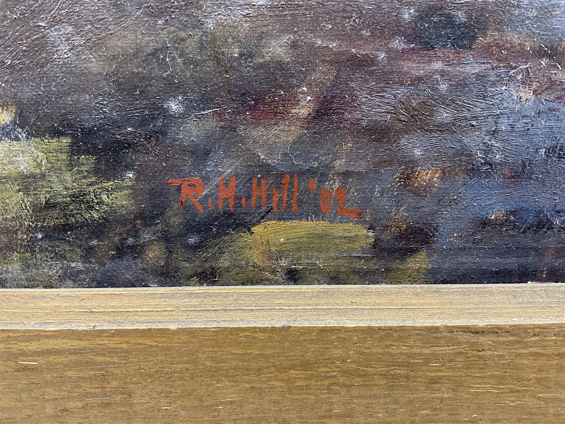 Rowland Henry Hill (Staithes Group 1873-1952): Ox Drawn Cart in Flatland Landscape, oil on canvas signed and dated '02, 76cm x 50cm