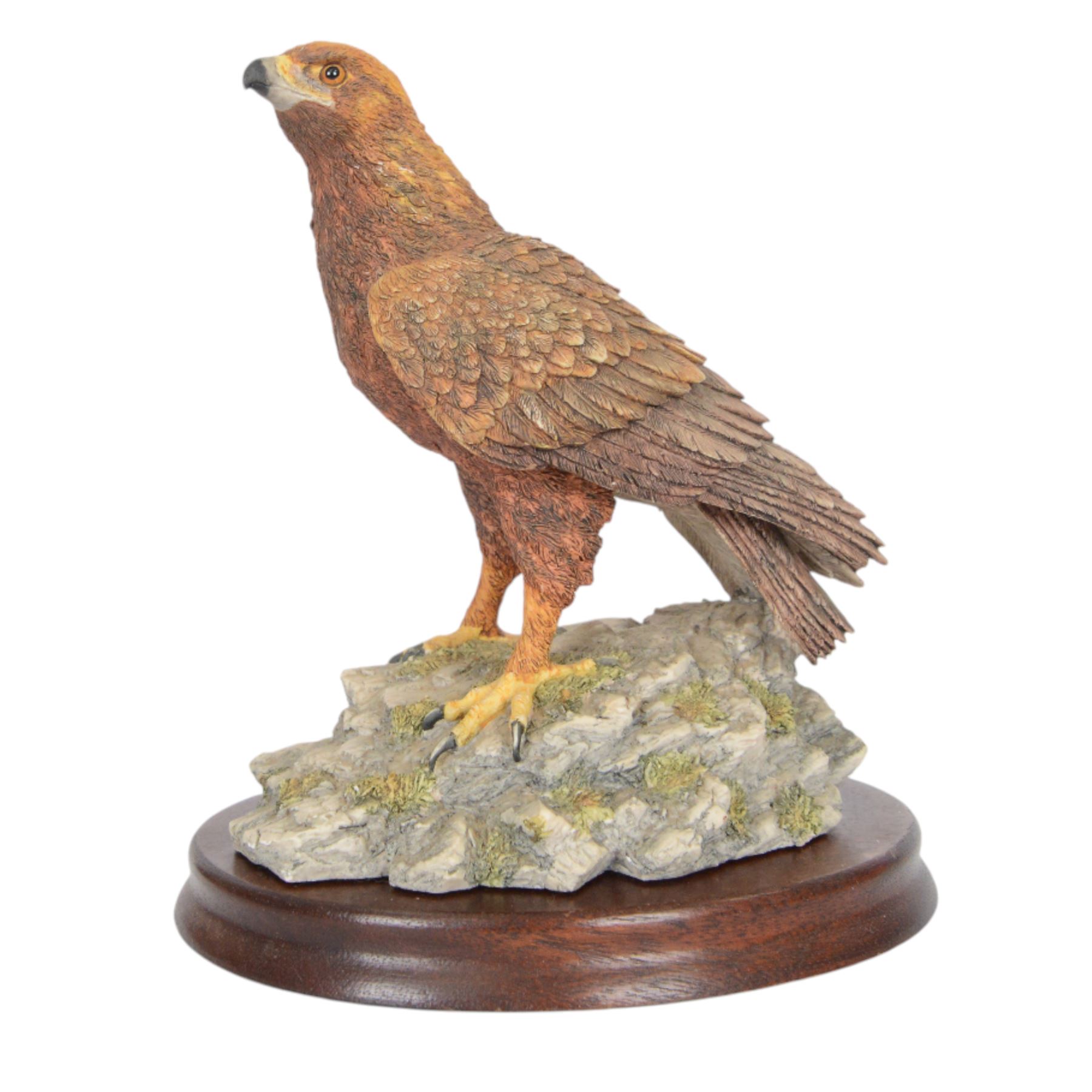 Four Border Fine Arts bird figures, comprising Patience, Courting Grebes, Barn Owl RB15and Golden Eagle RB40, all on wooden plinths, tallest H24cm