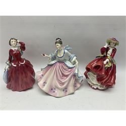 Eight Royal Doulton figures, including Ascot HN2356, Rebecca HN2805, Top o the Hill HN1833 etc