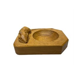 Mouseman - figured oak pin tray, canted rectangular form, carved with mouse signature, by the workshop of Robert Thompson, Kilburn, L10cm