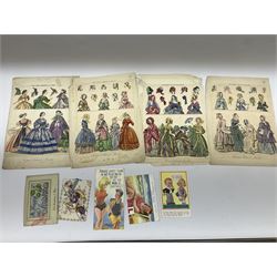 Collection of mid-century comic postcards, to include examples by Mabel Lucie Attwell, Vera Paterson, Bamforth's and Celesque, together with 19th century and later postcards and greeting cards to include silk examples, and a quantity of Victorian The Ladies Gazette of Fashion hand coloured fashion plates