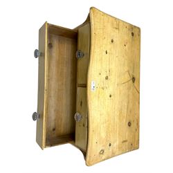 19th century continental pine chest, shaped serpentine top over two short and two long graduated drawers, on turned bun supports