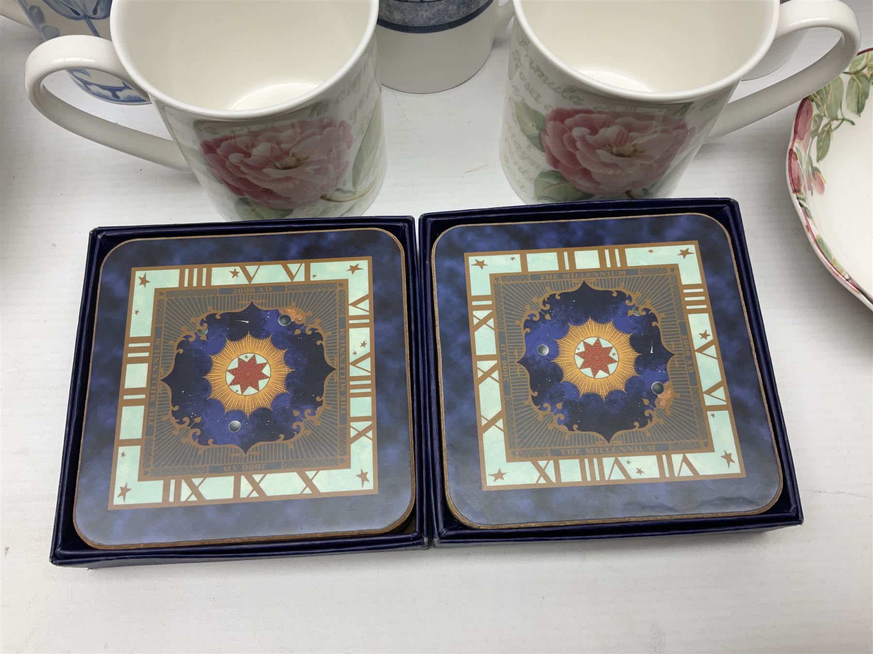 Royal Worcester Herbs oven dish, tray and bowl, together with Villeroy & Boch mugs, Royal Worcester coasters etc 