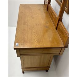 Edwardian dressing chest, raised mirror back, six graduating burr front drawers, stile supports