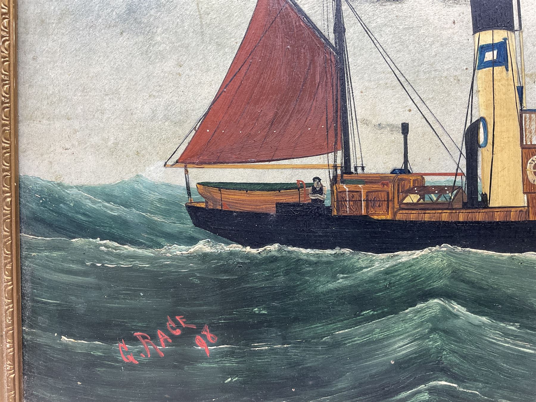 George Race (British 1877-1959): Grimsby Trawler 'Seti' at Sea, oil on board signed and dated '98, 27cm x 44cm