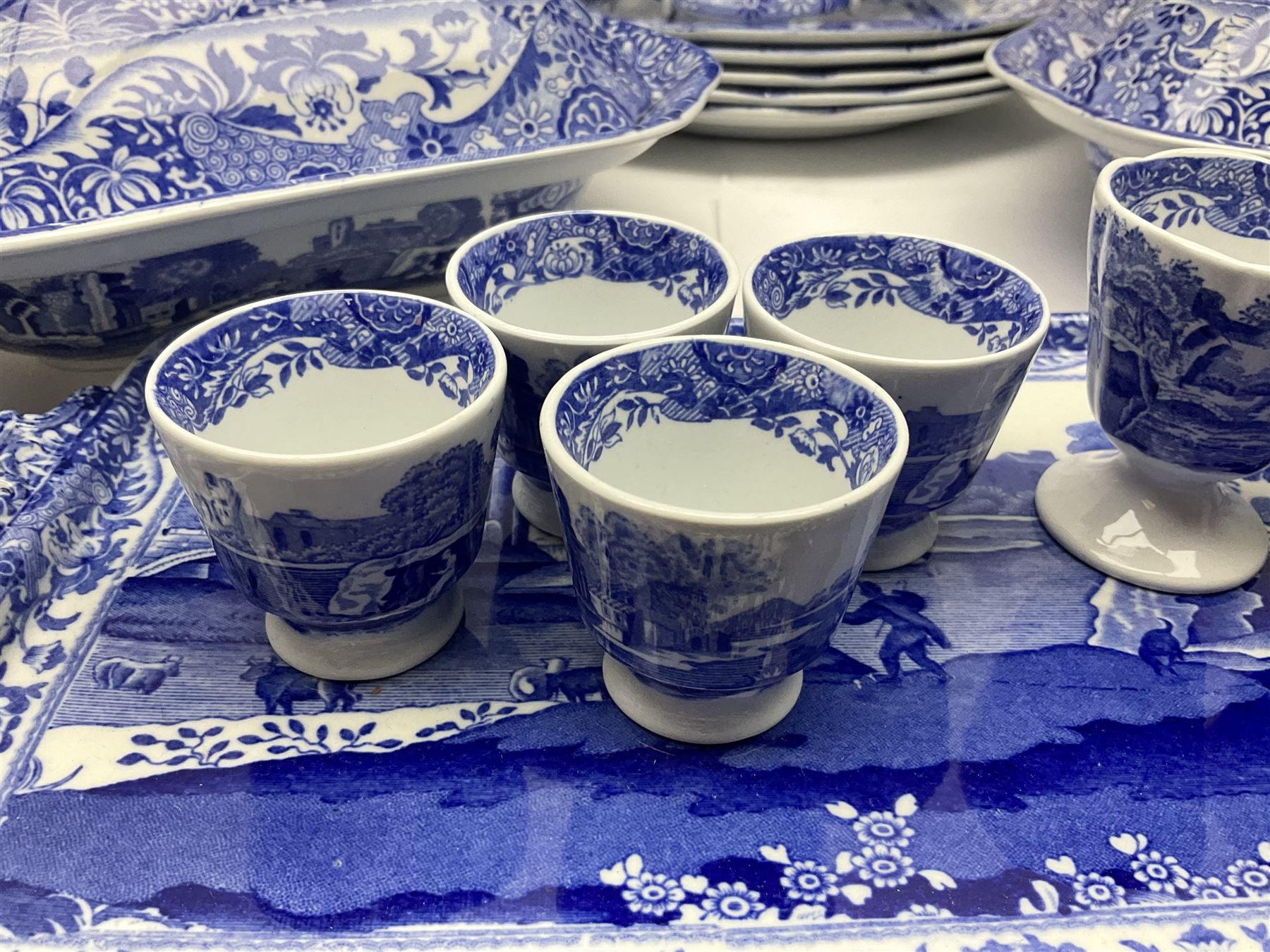 Copeland Spode Italian pattern dinner wares, including two tureens and covers, four serving dishes, six dinner plates, four side plates etc, all with blue printed marks beneath