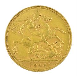 King Edward VII 1904 gold full sovereign coin, Perth mint
